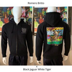 Romero Britto x  Black Jaguar White Tiger Foundation “Karma” Black Zip Closure H